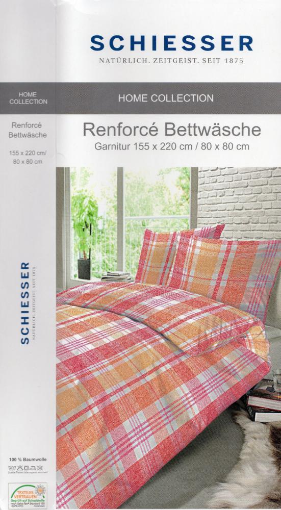 Schiesser Bettwäsche Karo-Look rot / orange - Renforcé - 155 x 220cm - Übergröße